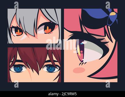 Anime-Gesichter aus der Nähe Stock Vektor