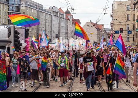 Breslau, Polen. 11.. Juni 2022. Jun 11 2022 Breslauer Gleichstellungsmarsch unterstützt LGBT in Breslau in Polen (Foto: © Krzysztof Kaniewski/ZUMA Press Wire) Stockfoto