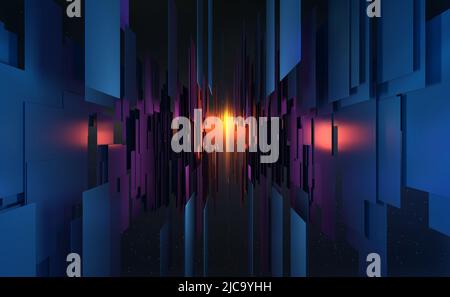 Abstract 3D Illustration des Informationsraums in der Hightech-Welt der Zukunft. Globale Datenerfassung und -Verarbeitung. Konzept der künstlichen Intelligenz Stockfoto