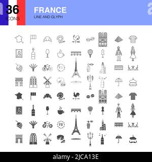 France Line Web Glyph Icons Stock Vektor