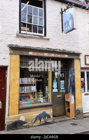 Murder and Mayhem Bookshop, Lion Street, Hay-on-Wye, Brecknockshire, Powys, Wales, Großbritannien, Großbritannien, Großbritannien, Großbritannien, Europa Stockfoto