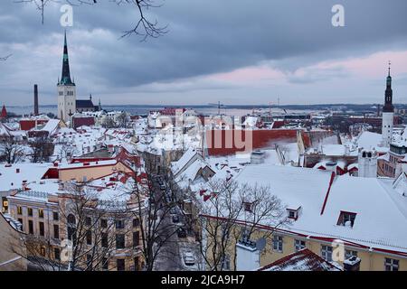 Tallinn City Mid-Winter in Snowy Estland Stockfoto