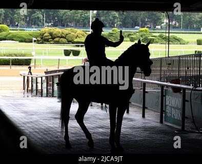 Elmont, Usa. 11.. Juni 2022. Ein Ausrufer macht ein Selfie vor der Belmont Stakes 154. in Elmont, New York, am Samstag, den 11. Juni 2022. Foto von Mark Abraham/UPI Credit: UPI/Alamy Live News Stockfoto