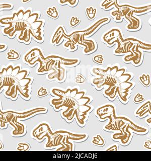 Aufkleber Vektor-Muster mit Dinosaurier-Skelett. Stock Vektor