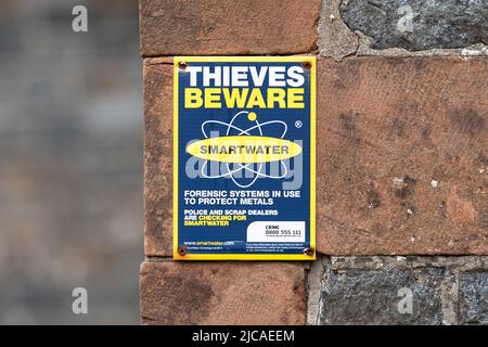 SmartWater Thieves Vorsicht vor dem Schild Stockfoto