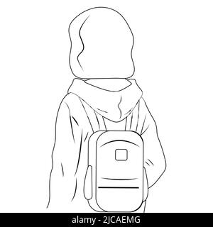 Mädchen Schulmädchen mit einem Rucksack schaut in die Ferne. Vector Kinderschutz. Stock Vektor