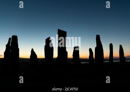 Morgendämmerung am Callanish Steinkreis auf der Isle of Lewis Stockfoto