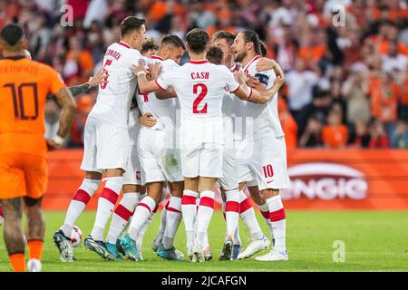 Rotterdam - Piotr Zielinski aus Polen feiert den 0-2 während des Spiels zwischen den Niederlanden und Polen im Stadion Feijenoord de Kuip am 11. Juni 2022 in Rotterdam, Niederlande. (Box-to-Box-Bilder/Yannick Verhoeven) Stockfoto