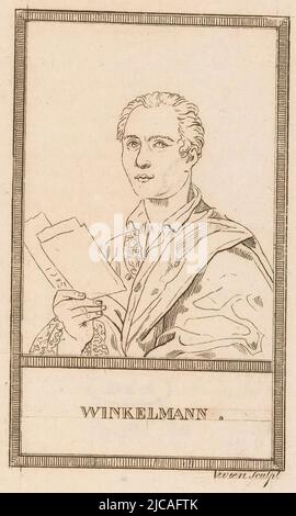 Porträt von Johann Joachim Winckelmann, Druckerei: Vivien, (auf Objekt erwähnt), nach: Anton Raphael Mengs, Verlag: Charles Paul Landon, Druckerei: Frankreich, Verlag: Paris, 1805 - 1811, Papier, Ätzung, H 167 mm - B 91 mm Stockfoto