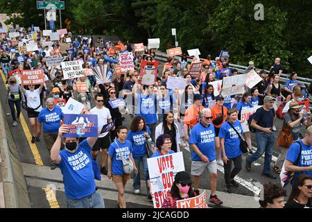 Die Demonstranten nehmen am 11. Juni 2022 in New York an dem Protest „Marsch um unser Leben“ Teil. Stockfoto