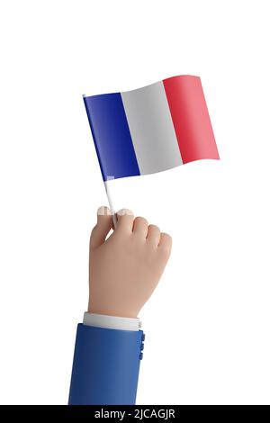 Cartoon Hand mit der Flagge von Frankreich. 3D Abbildung. Stockfoto