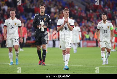 Cardiff, Großbritannien. 11.. Juni 2022. Belgiens Gefahr durch Thorgan nach einem Fußballspiel zwischen Wales und der belgischen Nationalmannschaft The Red Devils am Samstag, den 11. Juni 2022 in Cardiff, Wales, das dritte Spiel (von sechs) in der Nations League A-Gruppenphase. BELGA FOTO VIRGINIE LEFOUR Kredit: Belga Nachrichtenagentur/Alamy Live News Stockfoto