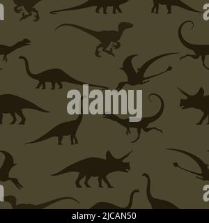 Dinosaurier. Handgezeichnetes Nahtloses Muster mit Dinosauriern. Für Kindergewebe, Textilien, Tapeten für den Kindergarten. Niedliches Dinosaurier-Design. Das Silhouett Stock Vektor