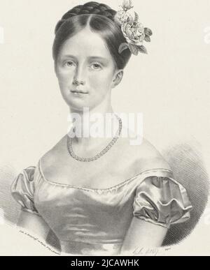 Porträt von Marianne im unteren Rand Name und Titel, Porträt von Marianne, Prinzessin der Niederlande, Druckerei: P. Gillo, (auf Objekt erwähnt), Drucker: Burggraaff, (auf Objekt erwähnt), Brüssel, 1827, Papier, H 546 mm × B 357 cm Stockfoto