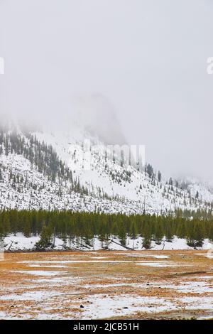 Schneebedeckte Berggipfel im Yellowstone Stockfoto
