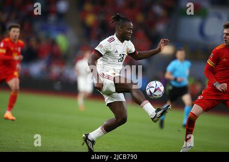 Cardiff, Großbritannien. 11.. Juni 2022. Michy Batshuayi aus Belgien in Aktion. UEFA Nations League, Spiel der Gruppe D, Wales gegen Belgien im Cardiff City Stadium in Cardiff, South Wales, am Samstag, den 11.. Juni 2022. Nur zur redaktionellen Verwendung. Bild von Andrew Orchard/Andrew Orchard Sports Photography/Alamy Live News Credit: Andrew Orchard Sports Photography/Alamy Live News Stockfoto