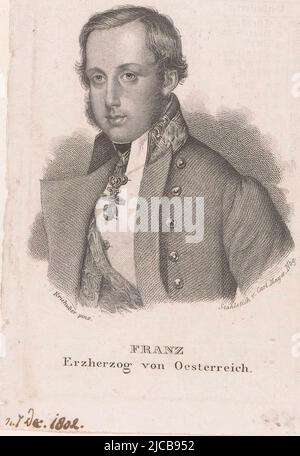 Porträt von Franz Karl, Erzherzog von Österreich, Druckerei: Carl Mayer, (auf Objekt erwähnt), nach: Josef Kriehuber, (auf Objekt erwähnt), Neurenberg, 1839, Papier, Stahlgravur, H 109 mm - B 70 mm Stockfoto