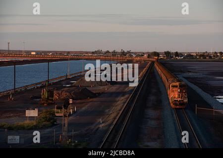 BHP Eisenerz Zug in Port Hedland, Westaustralien Stockfoto