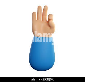 Menschliche Hand ok Symbol mit Finger Geste. Zustimmung, positives Feedback, „Gefällt mir“ oder „Null“-Konzept. Realistisches 3D hochwertiges Rendering isoliert auf weißem Hintergrund. Stockfoto