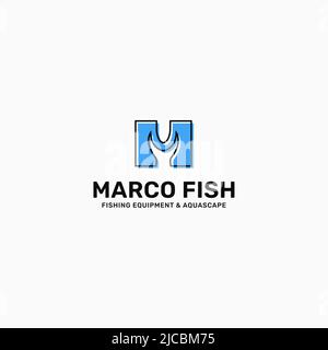 Letter M Fisch Logo Vorlage Illustration Design. Minimalistisches Fischlogo-Konzept, geeignet für Fischerei, Fischrestaurants oder andere. Stock Vektor