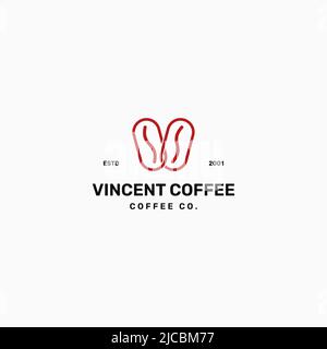 Kaffeebohne mit V-Logo. Kaffeebohne Vektor Illustration Logo Design. Café-Logo. Stock Vektor