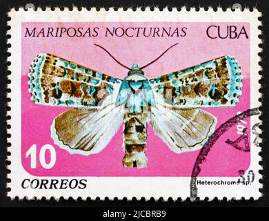 KUBA - UM 1979: Eine auf Kuba gedruckte Briefmarke zeigt Heterochroma, Nachtfalter, um 1979 Stockfoto