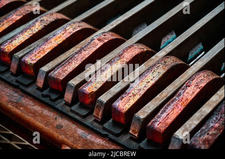 Elektrolysewanne mit installierten Kupferanoden im Werk Stockfoto