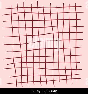 Gezeichneter ungleichmäßiger Käfig auf einem pfirsichfarbenen Hintergrund für Druck und Design. Vektorgrafik. Stock Vektor