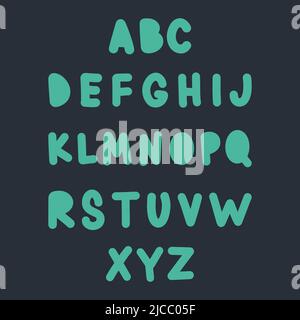 Englisches Alphabet, fett auf schwarzem Hintergrund gezeichnet, zum Drucken und Lernen.Vektor-Illustration. Stock Vektor