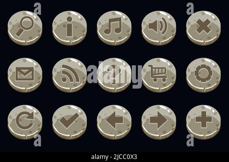 Cartoon Circle alte Steinknöpfe Stock Vektor