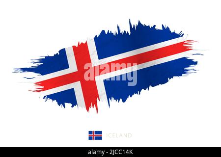 Bemalte Pinselstreichflagge von Island mit Windeffekt. Vektorflagge. Stock Vektor