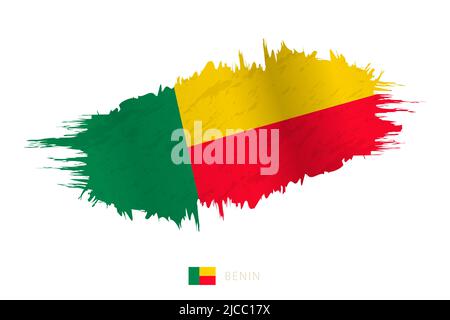 Bemalte Pinselstreichflagge von Benin mit wehender Wirkung. Vektorflagge. Stock Vektor