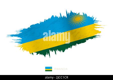 Bemalte Pinselstreichflagge von Ruanda mit wehender Wirkung. Vektorflagge. Stock Vektor
