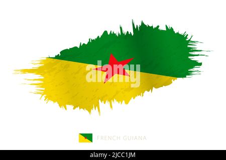 Bemalte Pinselstreichflagge von Französisch-Guayana mit wehender Wirkung. Vektorflagge. Stock Vektor