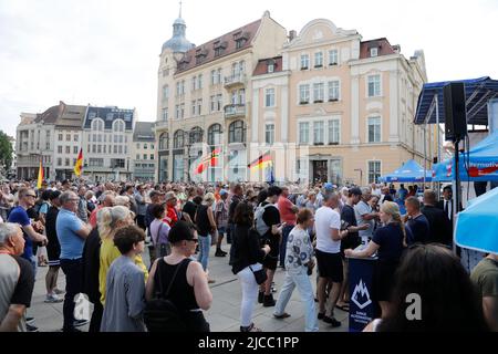 Alice Weidel, Sebastian Wippel, Tino Chrupalla und Jörg Urban beim Landratswahlkampf für Sebastian Wippel am Marienplatz. Görlitz, 11.06.2022 Stockfoto