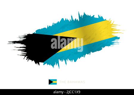 Bemalte Pinselstreichflagge der Bahamas mit Windeffekt. Vektorflagge. Stock Vektor