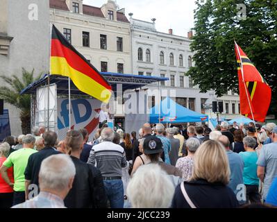 Sebastian Wippel beim Landratswahlkampf für Sebastian Wippel am Marienplatz. Görlitz, 11.06.2022 Stockfoto