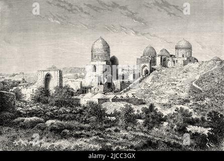 Shah-i-Zinda Nekropole, Samarkand. Usbekistan, Zentralasien. Von Orenburg nach Samarkand 1876-1878 von Madame Marie Ujfalvy-Bourdon, Le Tour du Monde 1879 Stockfoto