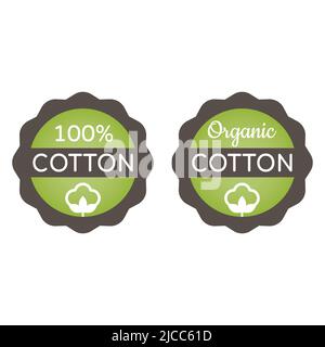 Vektoretikett aus organischer Baumwolle. Abzeichen aus Stoff- und Textilmaterial. Stock Vektor