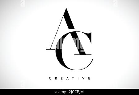 AC künstlerische Brief Logo Design mit Creative Serif Schriftart in Schwarz-Weiß-Farben Vektor-Illustration Stock Vektor