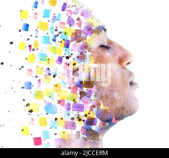 Paintographie Porträt eines jungen Mannes, der in seine Gedanken eingetaucht ist Stockfoto