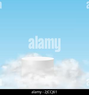 Himmel auf dem Podium. Minimalistischer Hintergrund mit weißen Podien in den Wolken. 3D realistische Sockel Produkt für Produktdemonstration und Himmel Wolken. Stock Vektor