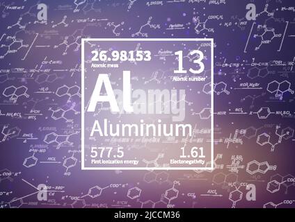 Chemisches Element aus Aluminium mit erster Ionisationsenergie, atomarer Masse und Elektronegativität auf wissenschaftlichem Hintergrund Stock Vektor