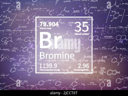 Brom-chemisches Element mit erster Ionisationsenergie, atomarer Masse und Elektronegativität auf wissenschaftlichem Hintergrund Stock Vektor