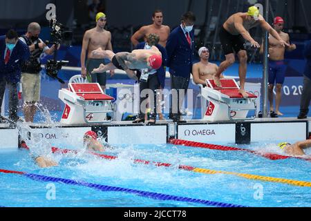 28.. JULI 2021 - TOKIO, JAPAN: Matthew Richards aus Großbritannien beim 4 x 200m Freistil-Finale der Männer bei den Olympischen Spielen 2020 in Tokio in Aktion Stockfoto