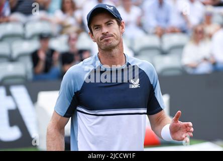 Stuttgart, Deutschland. 12.. Juni 2022. Tennis: ATP Tour - Stuttgart, Einzel, Herren, Finale. Murray (Großbritannien) - Berrettini (Italien). Andy Murray reagiert. Quelle: Bernd Weißbrod/dpa/Alamy Live News Stockfoto
