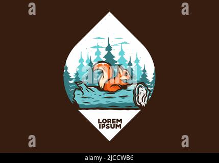 Einsames Eichhörnchen versteckt in einem toten Baumstamm Illustration Design Stock Vektor