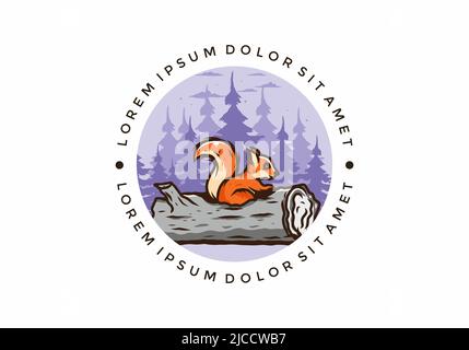 Einsames Eichhörnchen versteckt in einem toten Baumstamm Illustration Design Stock Vektor