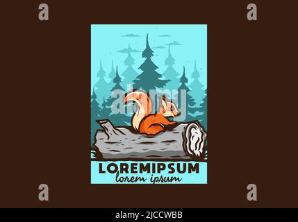 Einsames Eichhörnchen versteckt in einem toten Baumstamm Illustration Design Stock Vektor