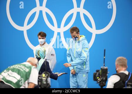 29.. JULI 2021 - TOKIO, JAPAN: Mykhailo Romantschuk aus der Ukraine gewinnt die Bronzemedaille beim Männer-Freestyle-Finale 800m bei den Olympischen Spielen in Tokio 2020 Stockfoto